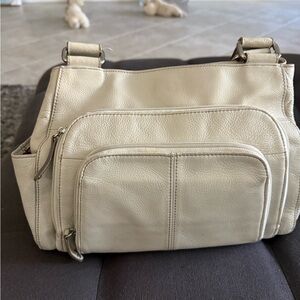 Tignanello Cream Leather Shoulder Bag